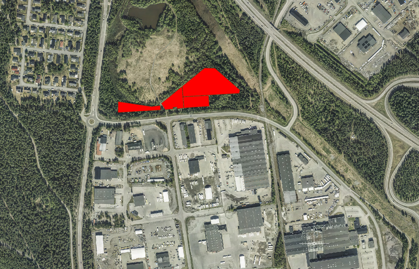 Utzoomad översiktskarta över verksamhetstomterna på Ektjärn. 