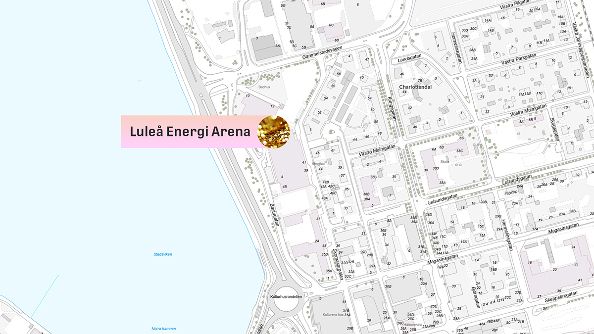 Karta som visar var Luleå Energi Arena ligger