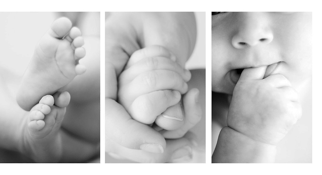 tre bilder på ett spädbarn